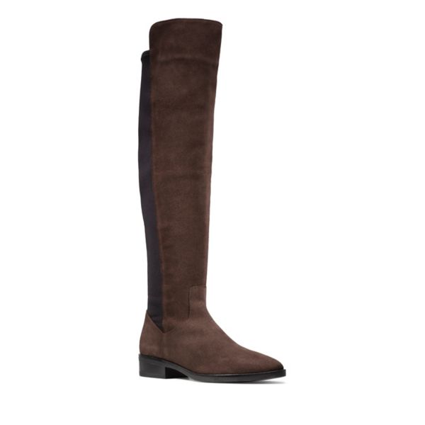 Clarks Womens Pure Caddy Knee High Boots Dark Brown | UK-8239517